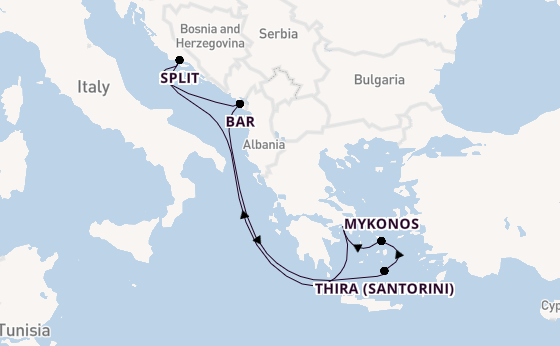 Oostelijke Middellandse Zee vanaf Athene (Piraeus), Griekenland met de Celebrity Infinity