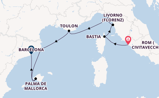 Westliches Mittelmeer ab Civitavecchia (Rom), Italien auf der Sirena