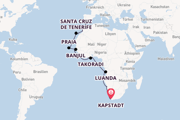 Afrika ab Kapstadt, Südafrika auf der Silver Dawn