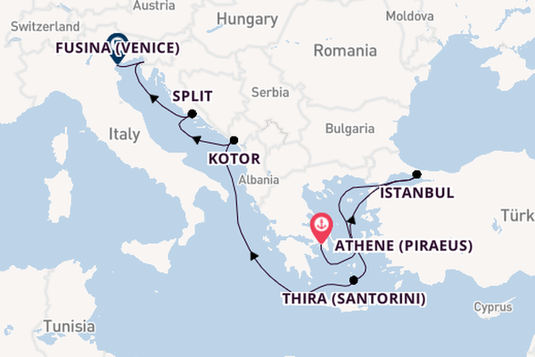 Middellandse Zee vanaf Athene (Piraeus), Griekenland met de EXPLORA II
