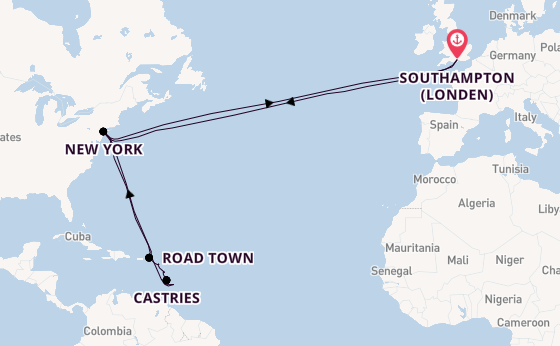 trans-Atlantisch vanaf Southampton (Londen), Engeland met de Queen Mary 2