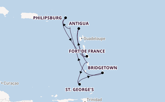 Southern Caribbean from Charlestown (Nevis), St. Kitts with the Iona