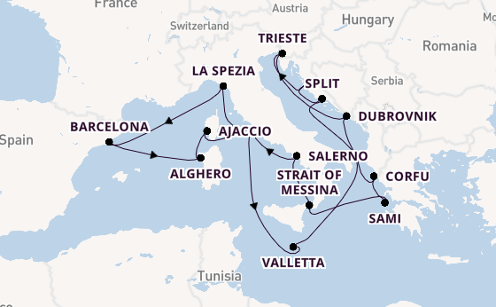 Mediterranean Sea from Rome (Civitavecchia), Italy with the Queen Elizabeth