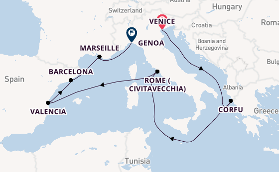 Western Mediterranean from Venice, Italy with the MSC Lirica