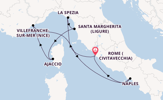 Western Mediterranean from Rome (Civitavecchia), Italy with the Celebrity Constellation