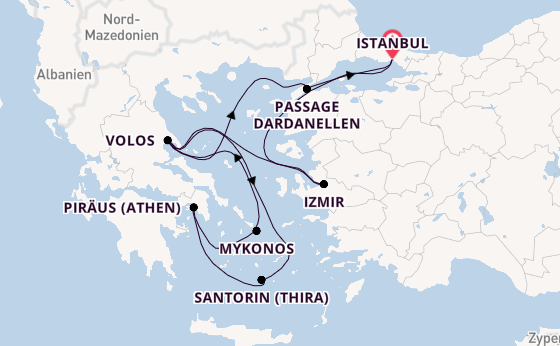 Östliches Mittelmeer ab Istanbul, Türkei auf der Costa Pacifica