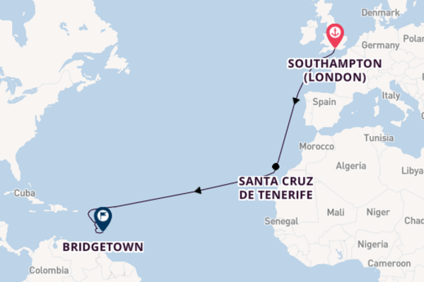 Caribbean from Southampton (London), England, United Kingdom with the Britannia 