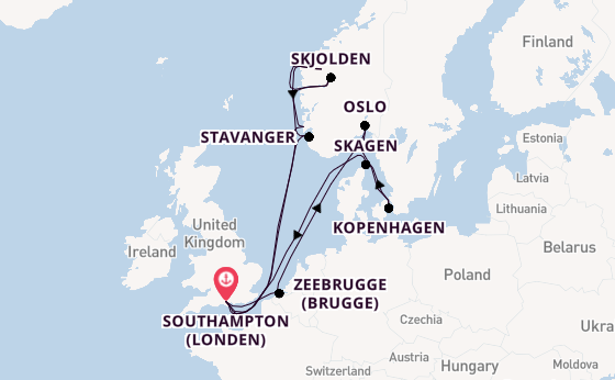 Noorwegen vanaf Southampton (Londen), Engeland met de Sky Princess