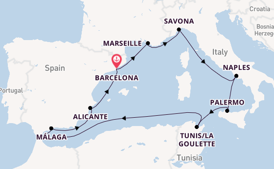 Western Mediterranean from Barcelona, Spain with the Costa Pacifica
