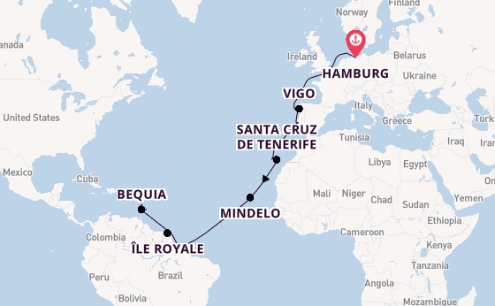 trans-Atlantisch vanaf Hamburg, Duitsland met de VASCO DA GAMA