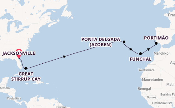 Transatlantik ab Jacksonville, Florida USA auf der Norwegian Dawn
