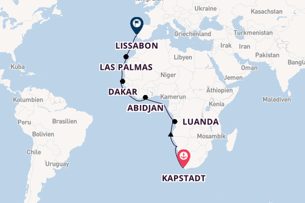 Afrika ab Kapstadt, Südafrika auf der Norwegian Dawn