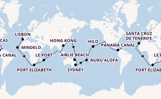 World Cruise from Southampton, England with the Queen Elizabeth