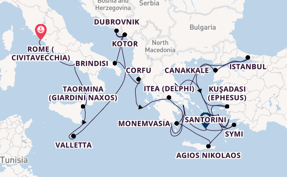 Mediterranean Sea from Rome (Civitavecchia), Italy with the Seabourn Ovation 