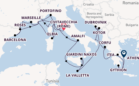 Middellandse Zee vanaf Civitavecchia (Rome), Italië met de Seabourn Ovation