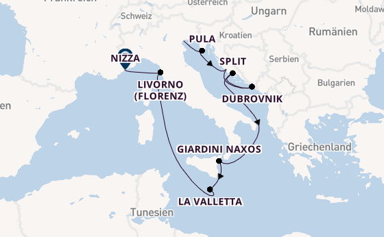 Mittelmeer ab Venedig, Italien auf der Silver Shadow