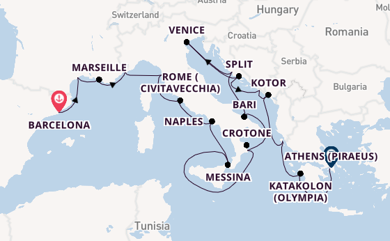 Mediterranean Sea from Barcelona, Spain with the Viking Star