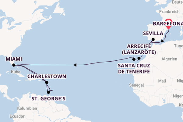 Transatlantik ab Barcelona, Spanien auf der Queen Elizabeth