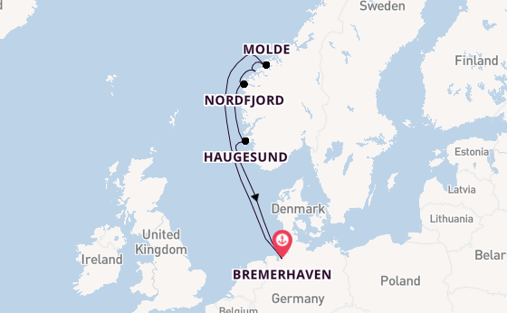 Noorwegen vanaf Bremerhaven, Duitsland met de Mein Schiff 3