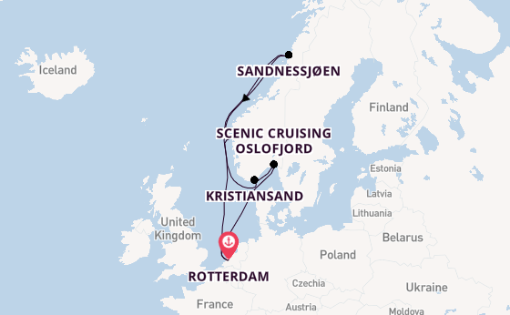 Noorwegen vanaf Rotterdam, Nederland met de Rotterdam