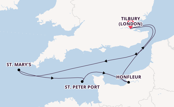 Sailing from Tilbury (London) via St. Peter Port