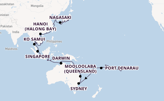 Zuidoost-Azië vanaf Papeete, Frans-Polynesië met de Vista