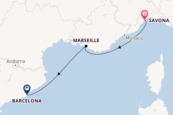 Westelijke Middellandse Zee vanaf Savona, Italië met de Costa Fascinosa