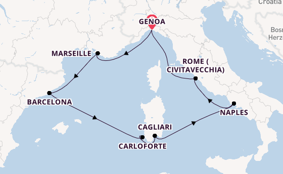 Western Mediterranean from Genoa, Italy with the Costa Smeralda