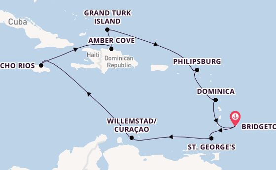 Caribbean from Bridgetown, Barbados with the Britannia 