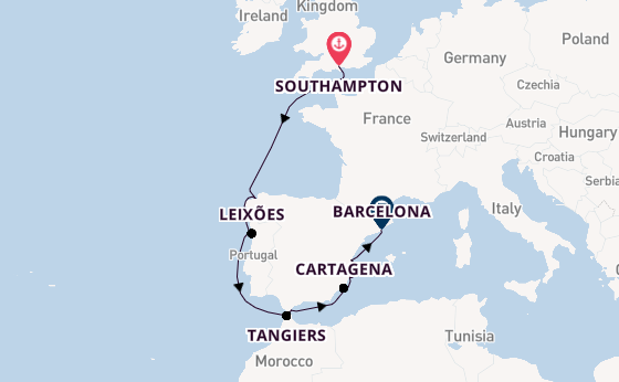 Western Mediterranean from Southampton, England with the Queen Elizabeth