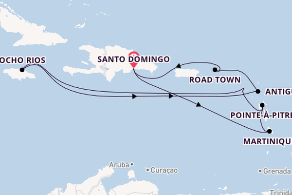 Caribbean vanaf Santo Domingo, Dominicaanse Republiek met de Costa Favolosa