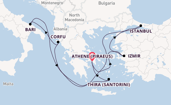 Oostelijke Middellandse Zee vanaf Athene (Piraeus), Griekenland met de MSC Orchestra