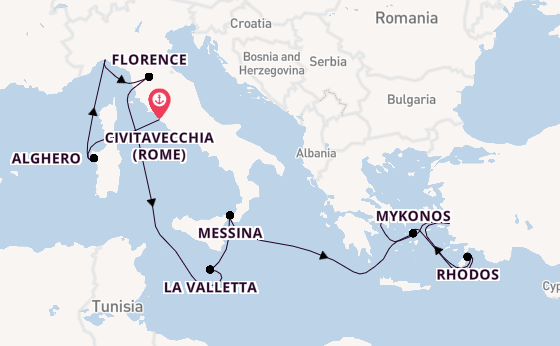 Middellandse Zee vanaf Civitavecchia (Rome), Italië met de Enchanted Princess