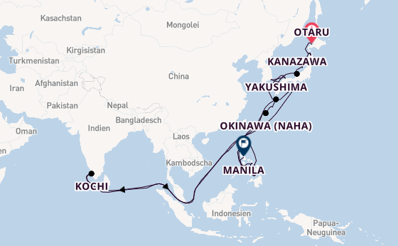 Ostasien ab Otaru, Japan auf der Silver Cloud
