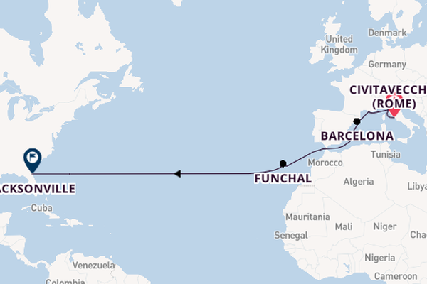 trans-Atlantisch vanaf Civitavecchia (Rome), Italië met de Norwegian Gem