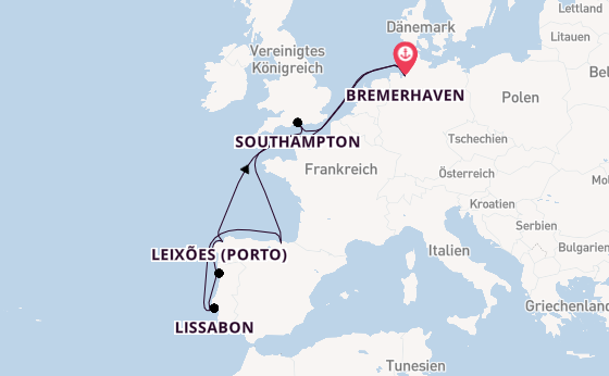 Portugal ab Bremerhaven, Deutschland auf der Mein Schiff 3