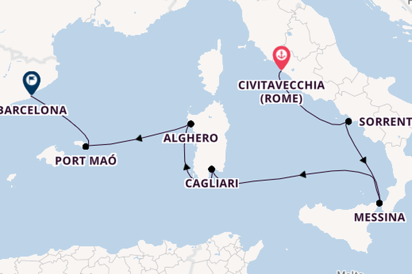 Westelijke Middellandse Zee vanaf Civitavecchia (Rome), Italië met de EXPLORA II