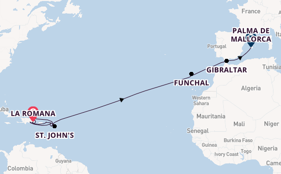 Caribbean vanaf La Romana, Dominicaanse Republiek met de Mein Schiff 5