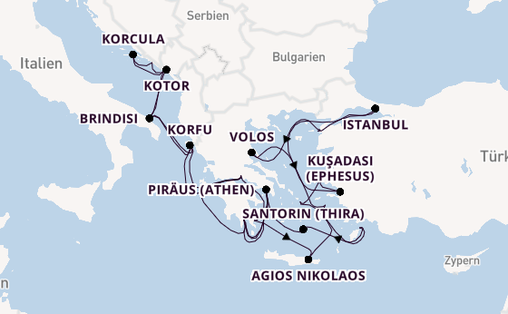 Östliches Mittelmeer ab Dubrovnik, Kroatien auf der Seabourn Ovation