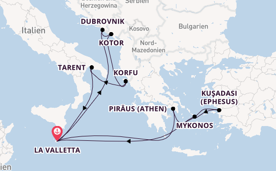 Mittelmeer ab La Valletta, Malta auf der Azura