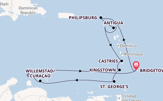 Southern Caribbean from Bridgetown, Barbados with the Britannia 
