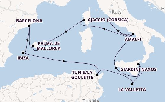 Westelijke Middellandse Zee vanaf Civitavecchia (Rome), Italië met de EXPLORA I