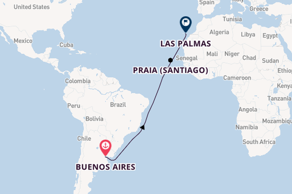 Canarische Eilanden vanaf Buenos Aires, Argentinië met de Le Lyrial