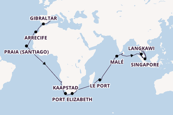 Zuidoost-Azië vanaf Palma de Mallorca, Mallorca, Spanje met de Mein Schiff 6
