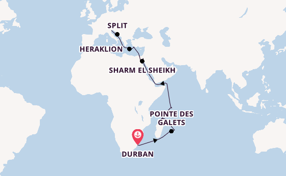 Indischer Ozean ab Durban, Südafrika auf der MSC Armonia 