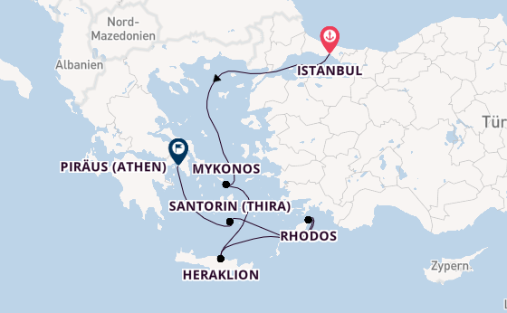Östliches Mittelmeer ab Istanbul, Türkei auf der Costa Fortuna