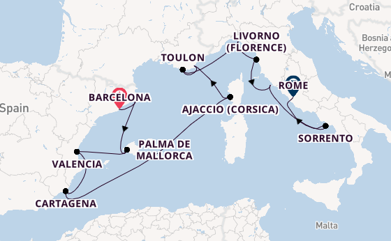 Westelijke Middellandse Zee vanaf Barcelona, Spanje met de Silver Ray