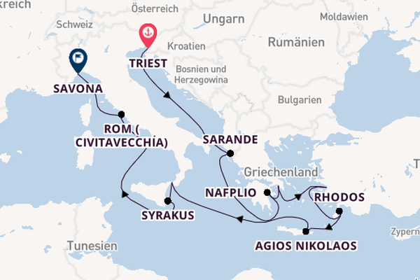 Mittelmeer ab Triest, Italien auf der Amera