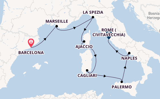 Western Mediterranean from Barcelona, Spain with the Insignia