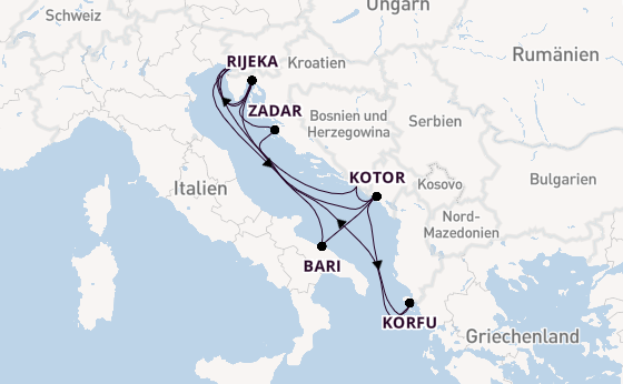 Mittelmeer ab Triest, Italien auf der Mein Schiff 4